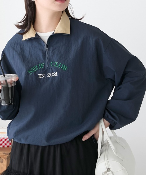 リバーシブル✨極美品✨マドモアゼルノンノン リバーコート ダブルフェイス 刺繍 70DX160Dナイロンリップストップワッシャー フード付きブルゾン