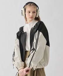 idem（イデム）の「bicolor line blouson/リボン付ナイロンジャケット（ナイロンジャケット）」
