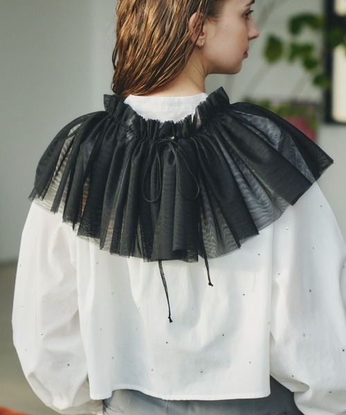Birthday room（バースデイルーム）の「チュールマルチウェイフリルカラー（付け襟・レディース・ブラック/アイボリー・FREE）」の7枚目の写真