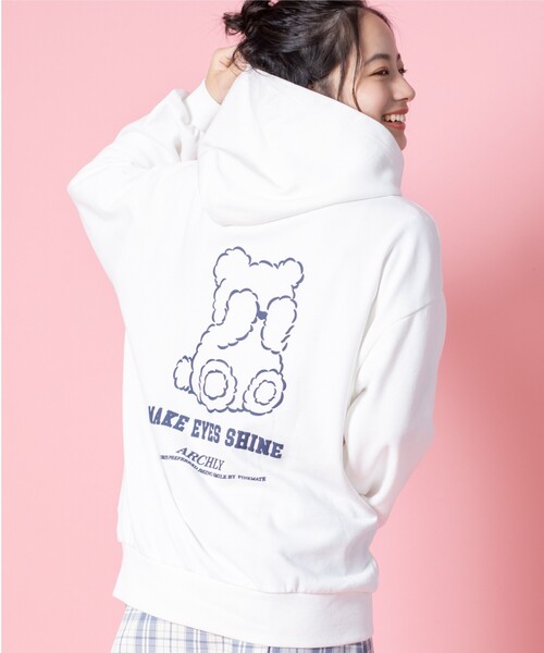 ホワイト パーカー LARGE ピンクプリント OLD ENGLISH】〈H〉パーカー ピンク×ホワイト | FLEYER
