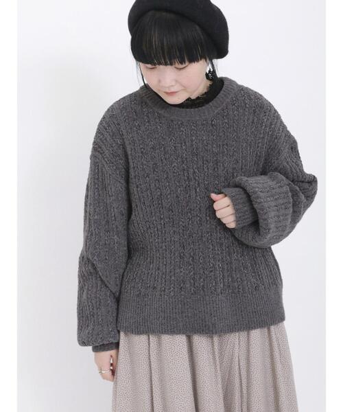 Samansa Mos2（サマンサ モスモス）の「モールフェザーケーブルニット（ニット/セーター・レディース・キナリ/グリーン/チャコールグレー/イエロー・F）」の13枚目の写真