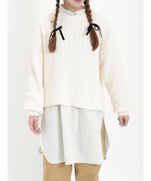 Samansa Mos2（サマンサ モスモス）の「モールフェザーケーブルニット（ニット/セーター・レディース・キナリ/グリーン/チャコールグレー/イエロー・F）」の14枚目の写真