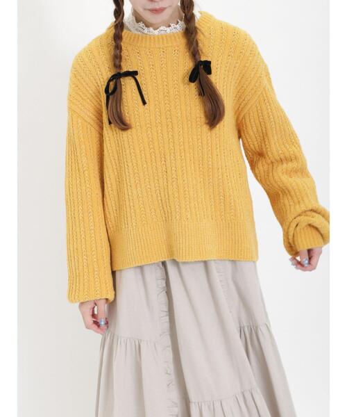 Samansa Mos2（サマンサ モスモス）の「モールフェザーケーブルニット（ニット/セーター・レディース・キナリ/グリーン/チャコールグレー/イエロー・F）」の17枚目の写真