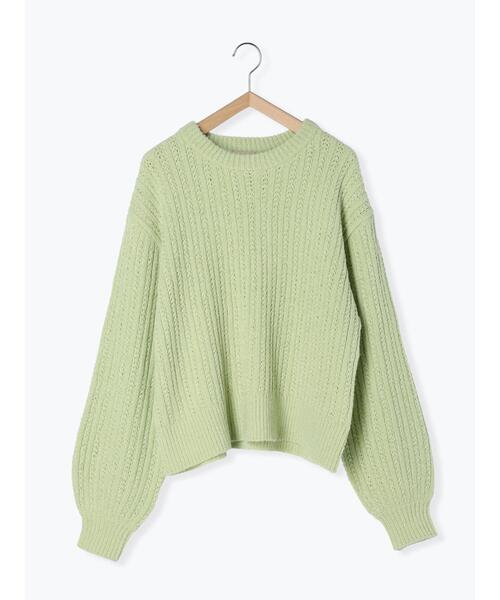 Samansa Mos2（サマンサ モスモス）の「モールフェザーケーブルニット（ニット/セーター・レディース・キナリ/グリーン/チャコールグレー/イエロー・F）」の6枚目の写真