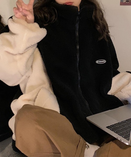 MAISON DE THERESE(メゾン ド テレーズ)の「ビッグサイズ配色コート ブルゾン もこもこボリュームブルゾン ジャケット(ブルゾン・レディース・ピンク/ブラック/ベージュ・XL/M/L)」の10枚目の写真
