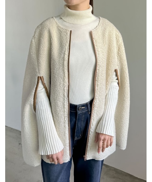 Re:EDIT（リエディ）の「ムートンボアパイピングフレアポンチョ（ポンチョ・レディース・アイボリー・MEDIUM/LARGE）」の13枚目の写真