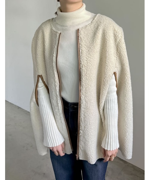 Re:EDIT（リエディ）の「ムートンボアパイピングフレアポンチョ（ポンチョ・レディース・アイボリー・MEDIUM/LARGE）」の11枚目の写真