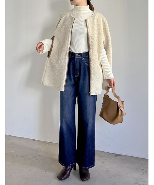 Re:EDIT（リエディ）の「ムートンボアパイピングフレアポンチョ（ポンチョ・レディース・アイボリー・MEDIUM/LARGE）」の8枚目の写真