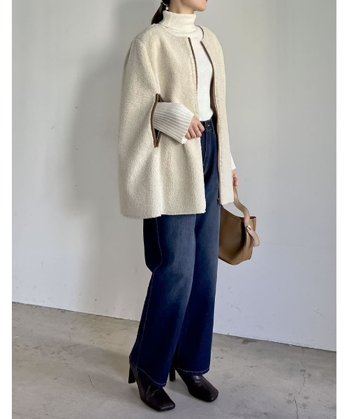 Re:EDIT（リエディ）の「ムートンボアパイピングフレアポンチョ（ポンチョ・レディース・アイボリー・MEDIUM/LARGE）」の14枚目の写真