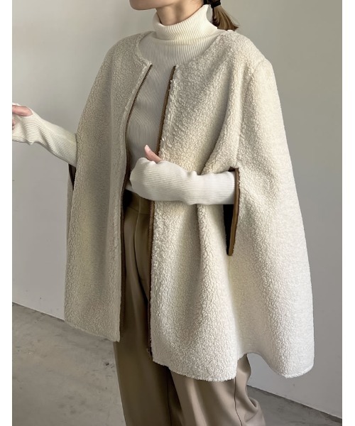 Re:EDIT（リエディ）の「ムートンボアパイピングフレアポンチョ（ポンチョ・レディース・アイボリー・MEDIUM/LARGE）」の7枚目の写真