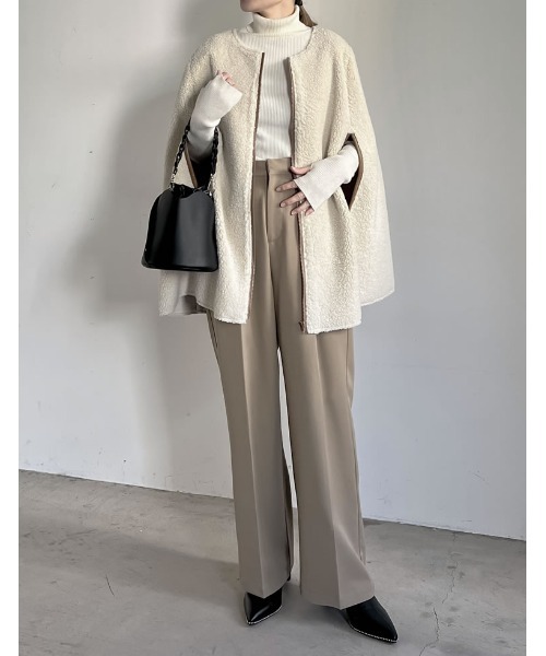 Re:EDIT（リエディ）の「ムートンボアパイピングフレアポンチョ（ポンチョ・レディース・アイボリー・MEDIUM/LARGE）」の12枚目の写真