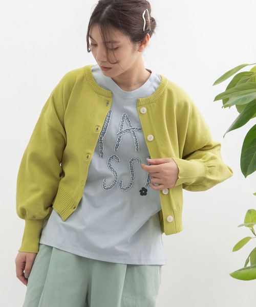 POU DOU DOU（プードゥドゥ）の「ぷっくり袖スポンディッシュカーディガン（ニット/セーター・レディース・ブルー/ブラック/ライトグリーン/キナリ・3）」の3枚目の写真