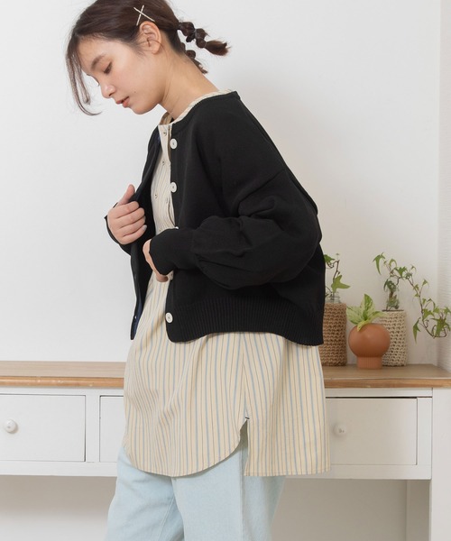 POU DOU DOU（プードゥドゥ）の「ぷっくり袖スポンディッシュカーディガン（ニット/セーター・レディース・ブルー/ブラック/ライトグリーン/キナリ・3）」の10枚目の写真