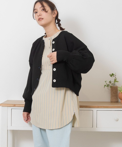 POU DOU DOU（プードゥドゥ）の「ぷっくり袖スポンディッシュカーディガン（ニット/セーター・レディース・ブルー/ブラック/ライトグリーン/キナリ・3）」の9枚目の写真