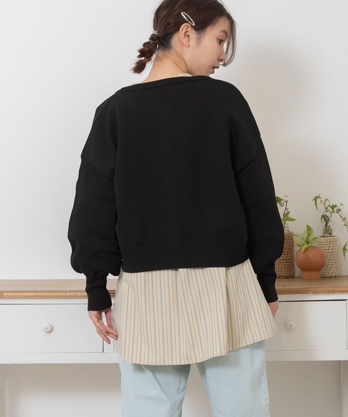 POU DOU DOU（プードゥドゥ）の「ぷっくり袖スポンディッシュカーディガン（ニット/セーター・レディース・ブルー/ブラック/ライトグリーン/キナリ・3）」の8枚目の写真