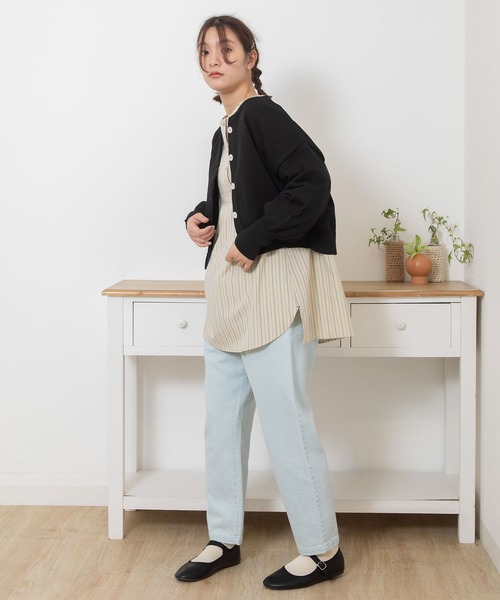 POU DOU DOU（プードゥドゥ）の「ぷっくり袖スポンディッシュカーディガン（ニット/セーター・レディース・ブルー/ブラック/ライトグリーン/キナリ・3）」の6枚目の写真