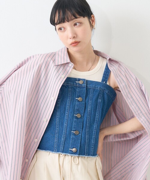 FREAK'S STORE（フリークスストア）の「マルチウェイ デニムチューブトップ / ビスチェ（キャミソール・レディース・ブルー/ブラック/サックスブルー・ﾌﾘ-）」の19枚目の写真