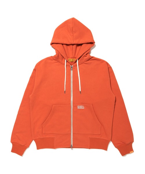 STUDIO SEVEN(スタジオ セブン)の「Caution Logo Basic Zip Hoodie【STUDIOSEVEN/スタジオセブン】(パーカー・メンズ・ヘザーグレー/ブラック/オレンジ/パープル/ホワイト/ネイビー/グリーン・LARGE/MEDIUM/SMALL/X-LARGE)」の7枚目の写真
