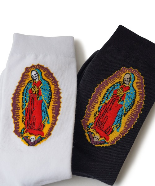 Subciety（サブサエティ）の「SKULL MARIA SOCKS（ソックス/靴下・メンズ・ブラック/ホワイト・FREE）」の4枚目の写真