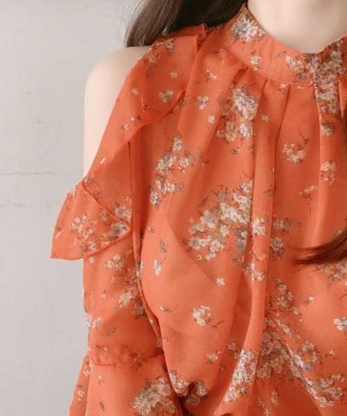Miniministore(ミニミニストア)の「花柄ブラウスプチハイネックオフショルダー半袖半袖(シャツ/ブラウス・レディース・ベージュ系1/オレンジ/ベージュ系2/ブルー・M/L)」の18枚目の写真