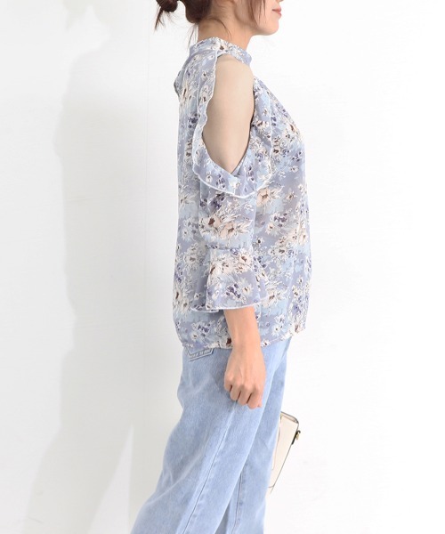 Miniministore(ミニミニストア)の「花柄ブラウスプチハイネックオフショルダー半袖半袖(シャツ/ブラウス・レディース・ベージュ系1/オレンジ/ベージュ系2/ブルー・M/L)」の20枚目の写真