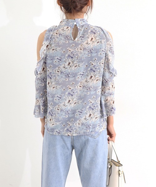 Miniministore(ミニミニストア)の「花柄ブラウスプチハイネックオフショルダー半袖半袖(シャツ/ブラウス・レディース・ベージュ系1/オレンジ/ベージュ系2/ブルー・M/L)」の21枚目の写真