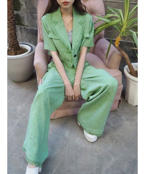 EVRIS（エヴリス）の「ボリュームタックフリンジワイドパンツ【セットアップ着用可能】（その他パンツ・レディース・ホワイト/ブラック/グリーン・SMALL/MEDIUM）」の18枚目の写真