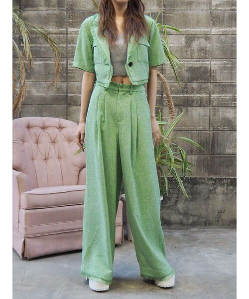 EVRIS（エヴリス）の「ボリュームタックフリンジワイドパンツ【セットアップ着用可能】（その他パンツ・レディース・ホワイト/ブラック/グリーン・SMALL/MEDIUM）」の21枚目の写真