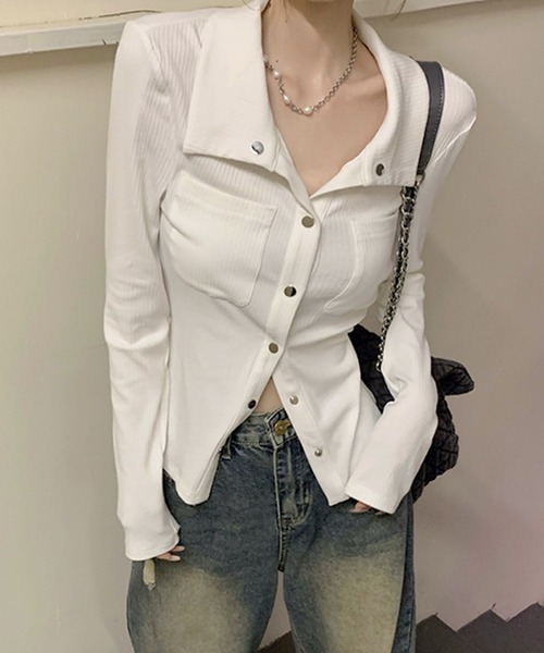 HALEY PESCA(ヘーリーペスカ)の「HALEY PESCA/襟付き 2wayポケット付きカットソー(Tシャツ/カットソー・レディース・ホワイト/グレー・LARGE/MEDIUM/X-LARGE)」の5枚目の写真