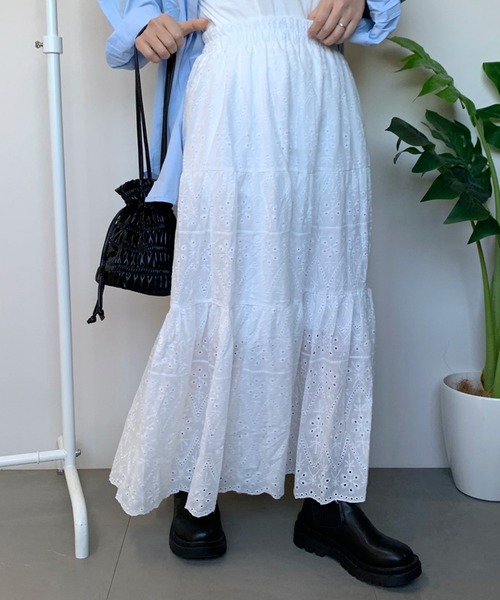 CRB（シーアールビー）の「レースティアードロングスカート（スカート・レディース・ブラック/オフホワイト・F）」の15枚目の写真