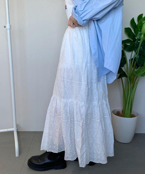 CRB（シーアールビー）の「レースティアードロングスカート（スカート・レディース・ブラック/オフホワイト・F）」の14枚目の写真