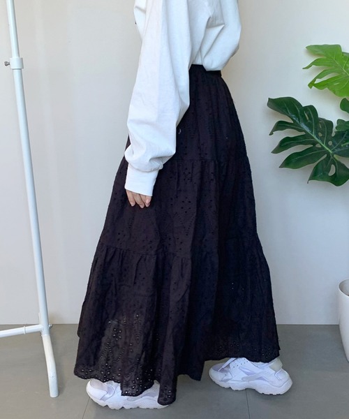 CRB（シーアールビー）の「レースティアードロングスカート（スカート・レディース・ブラック/オフホワイト・F）」の8枚目の写真