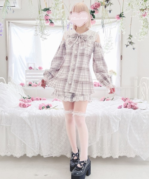 レア♡２点セット♡アメリカンチェリー上下セット♡ピンク ギンガムビスチェセットアップ(120cm 赤): ジュニア - ナルミヤ