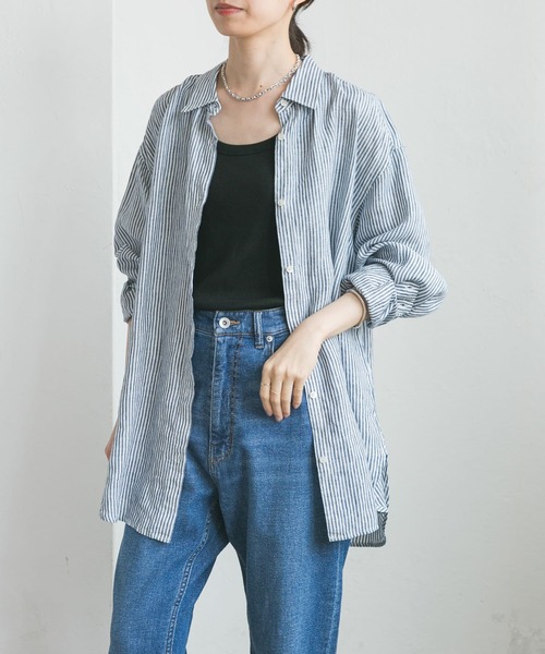 美品　アーバンリサーチ ソフトリネンオーバーシャツ　ブラック黒　麻　ゆったりF URBAN RESEARCH（アーバンリサーチ）の「ソフトリネンオーバー