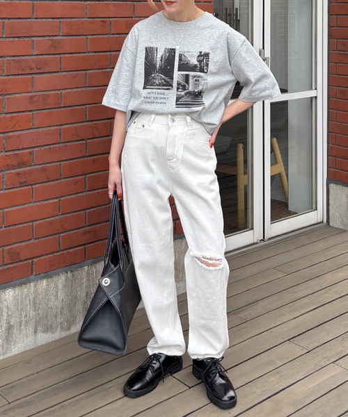 ISOOK(アイスー)の「ダメージホワイトデニム(chiica select) / ダメージデニム クラッシュデニム ハイウエスト 白デニム(デニムパンツ・レディース・ホワイト・S/M)」の12枚目の写真