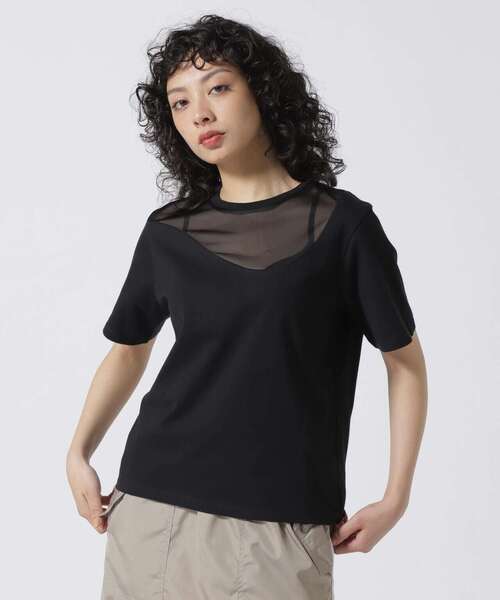 MARECHAL TERRE（マルシャルテル）の「MARECHAL TERRE（マルシャルテル) 切替えシアーTシャツ（Tシャツ/カットソー・レディース・ブラック/ホワイト・2）」の3枚目の写真