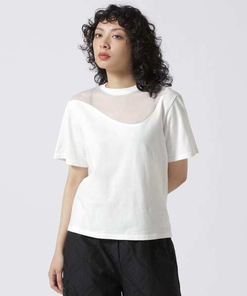 MARECHAL TERRE（マルシャルテル）の「MARECHAL TERRE（マルシャルテル) 切替えシアーTシャツ（Tシャツ/カットソー・レディース・ブラック/ホワイト・2）」の6枚目の写真