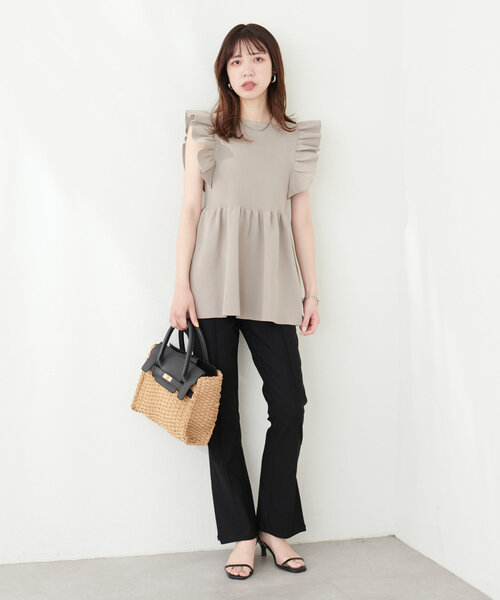 natural couture（ナチュラルクチュール）の「スーパーストレッチスリット付きパンツ（その他パンツ・レディース・ブラック/サックスブルー/ドット・FREE）」の4枚目の写真