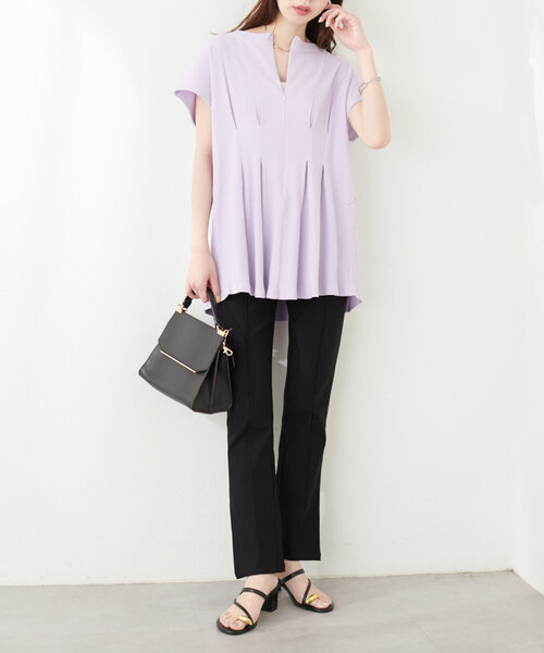 natural couture（ナチュラルクチュール）の「スーパーストレッチスリット付きパンツ（その他パンツ・レディース・ブラック/サックスブルー/ドット・FREE）」の7枚目の写真