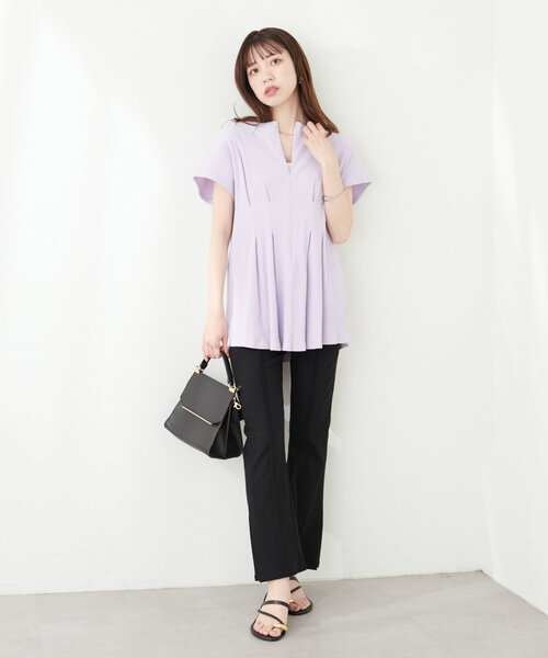 natural couture（ナチュラルクチュール）の「スーパーストレッチスリット付きパンツ（その他パンツ・レディース・ブラック/サックスブルー/ドット・FREE）」の8枚目の写真