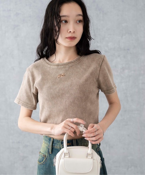 WEGO(ウィゴー)の「WEGO/ヴィンテージウォッシュリブT(Tシャツ/カットソー・レディース・ブラウン/スミクロ/ブルー/パープル系その他・FREE)」の1枚目の写真