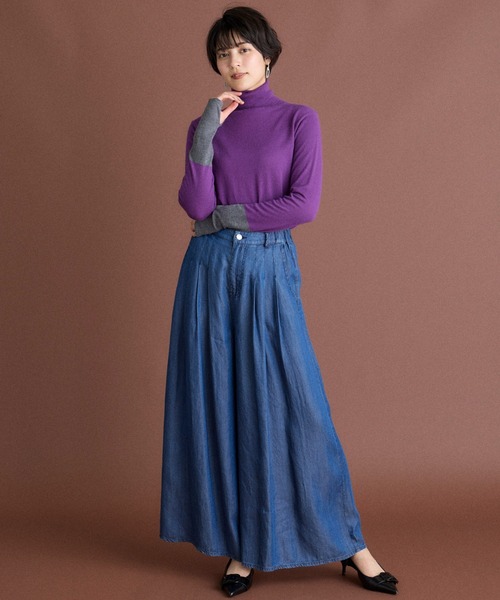 INED CLARO（イネドクラロ）の「再生繊維セルロースデニムフレアパンツ【セットアップ対応】（デニムパンツ・レディース・インディゴブルー/グレー・フリー）」の3枚目の写真