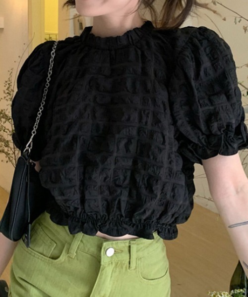 deux amour（ドゥーザムール）の「パフスリーブボリューム半袖トップス（Tシャツ/カットソー・レディース・ブラック/ホワイト・FREE）」の13枚目の写真