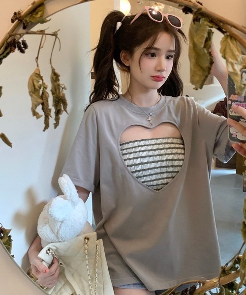 GEMEDA(ジェメダ)の「ハートTシャツ 2点セット(Tシャツ/カットソー・レディース・グレー・M)」の15枚目の写真