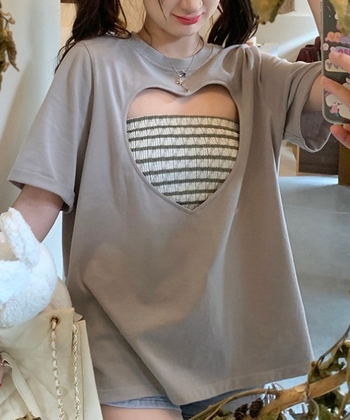 GEMEDA(ジェメダ)の「ハートTシャツ 2点セット(Tシャツ/カットソー・レディース・グレー・M)」の14枚目の写真