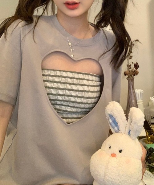 GEMEDA(ジェメダ)の「ハートTシャツ 2点セット(Tシャツ/カットソー・レディース・グレー・M)」の13枚目の写真