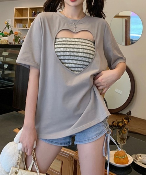 GEMEDA(ジェメダ)の「ハートTシャツ 2点セット(Tシャツ/カットソー・レディース・グレー・M)」の12枚目の写真