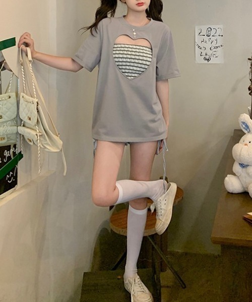 GEMEDA(ジェメダ)の「ハートTシャツ 2点セット(Tシャツ/カットソー・レディース・グレー・M)」の11枚目の写真