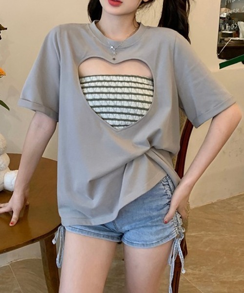 GEMEDA(ジェメダ)の「ハートTシャツ 2点セット(Tシャツ/カットソー・レディース・グレー・M)」の10枚目の写真