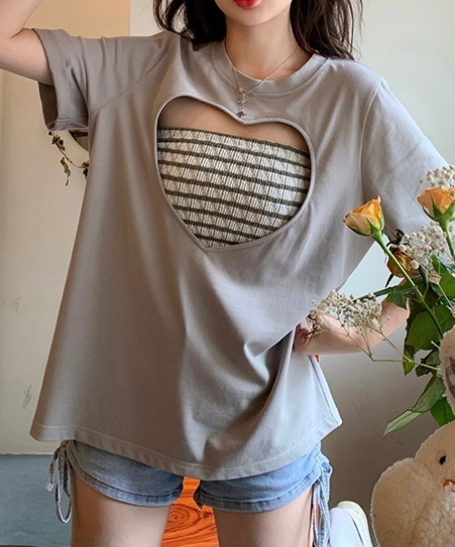 GEMEDA(ジェメダ)の「ハートTシャツ 2点セット(Tシャツ/カットソー・レディース・グレー・M)」の9枚目の写真